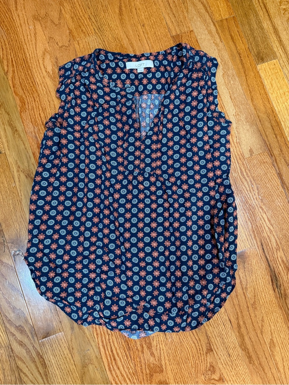 LOFT Navy Floral Sleeveless Camisole with Orange and Cream Motifs